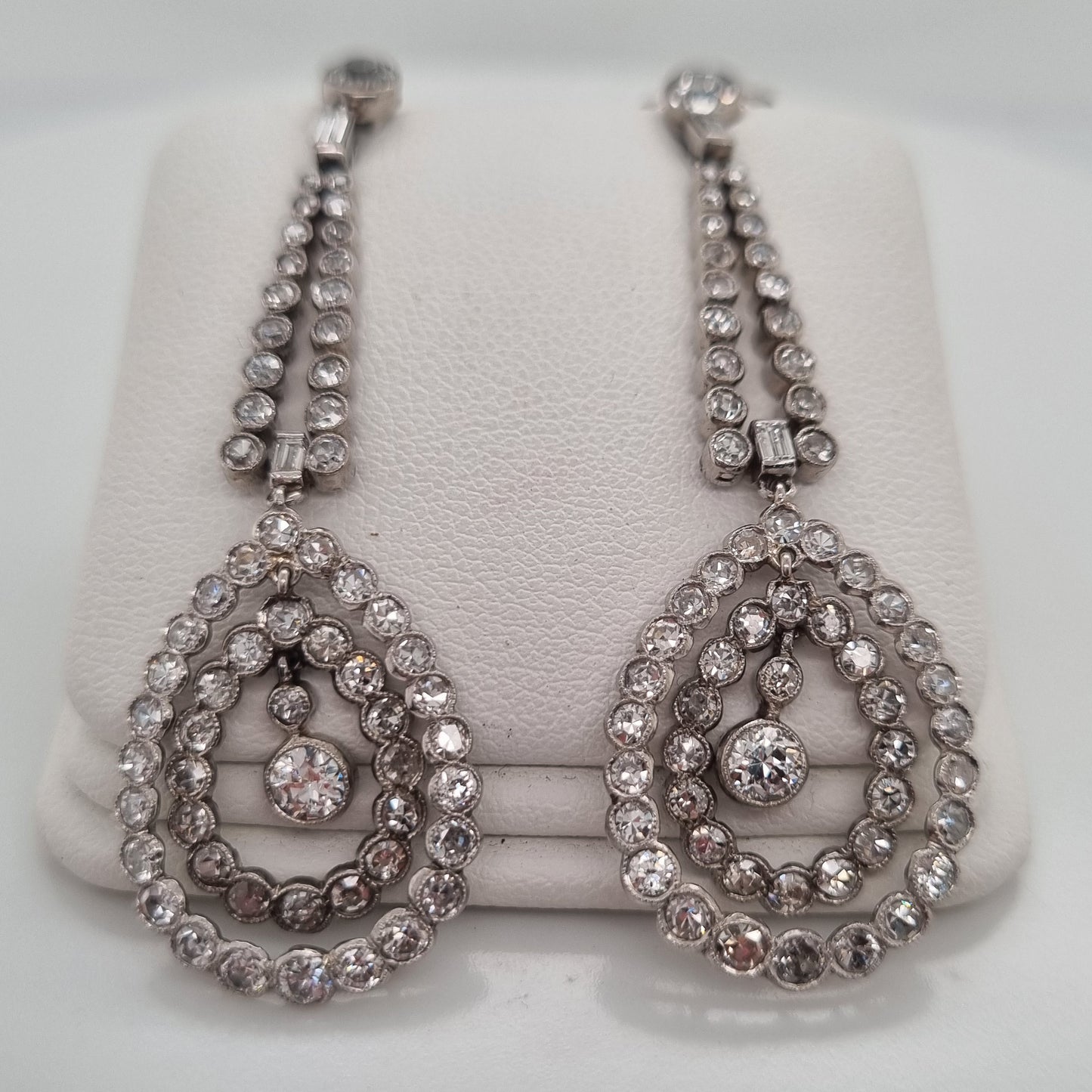 Antique Belle Epoque Old Cut Diamond Cluster Drop Earrings