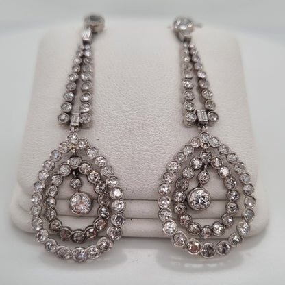 Antique Belle Epoque Old Cut Diamond Cluster Drop Earrings