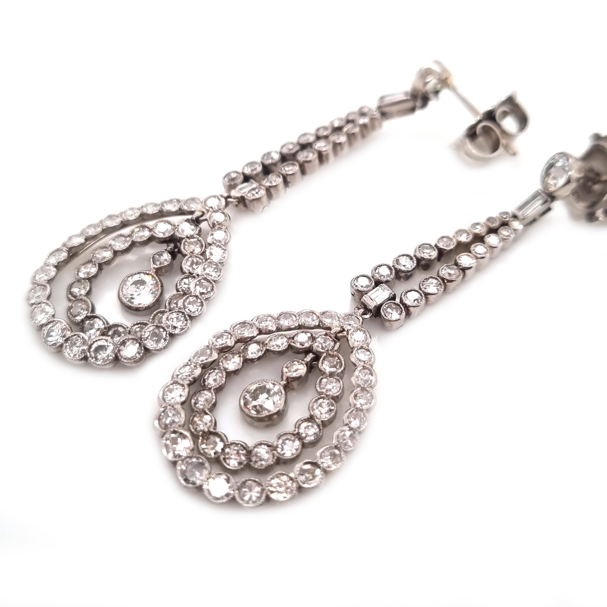 Antique Belle Epoque Old Cut Diamond Cluster Drop Earrings