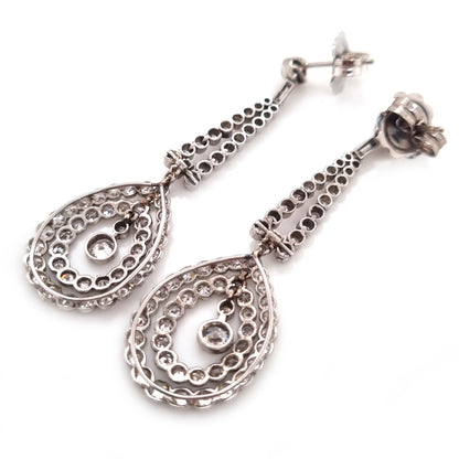 Antique Belle Epoque Old Cut Diamond Cluster Drop Earrings