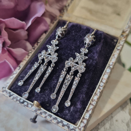 Antique Rose Cut Diamond Girandole Drop Earrings