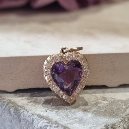 Antique Amethyst and Diamond Heart Cluster Pendant