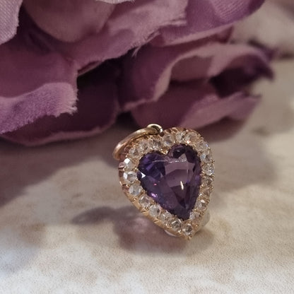Antique Amethyst and Diamond Heart Cluster Pendant