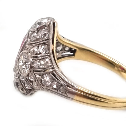 Edwardian Antique Pear Shape Ruby and Diamond Cluster Dress Ring