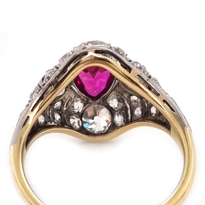Edwardian Antique Pear Shape Ruby and Diamond Cluster Dress Ring
