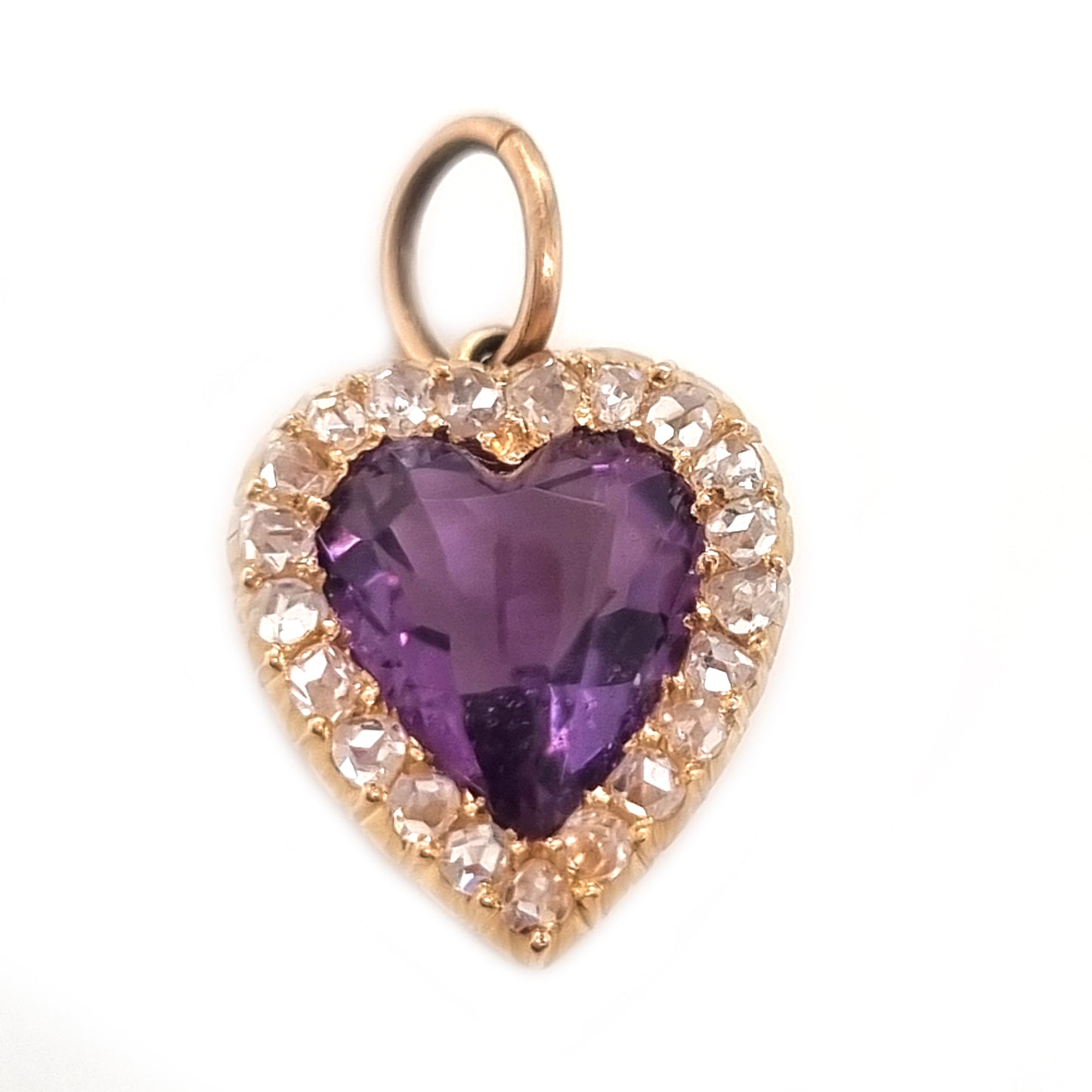 Antique Amethyst and Diamond Heart Cluster Pendant