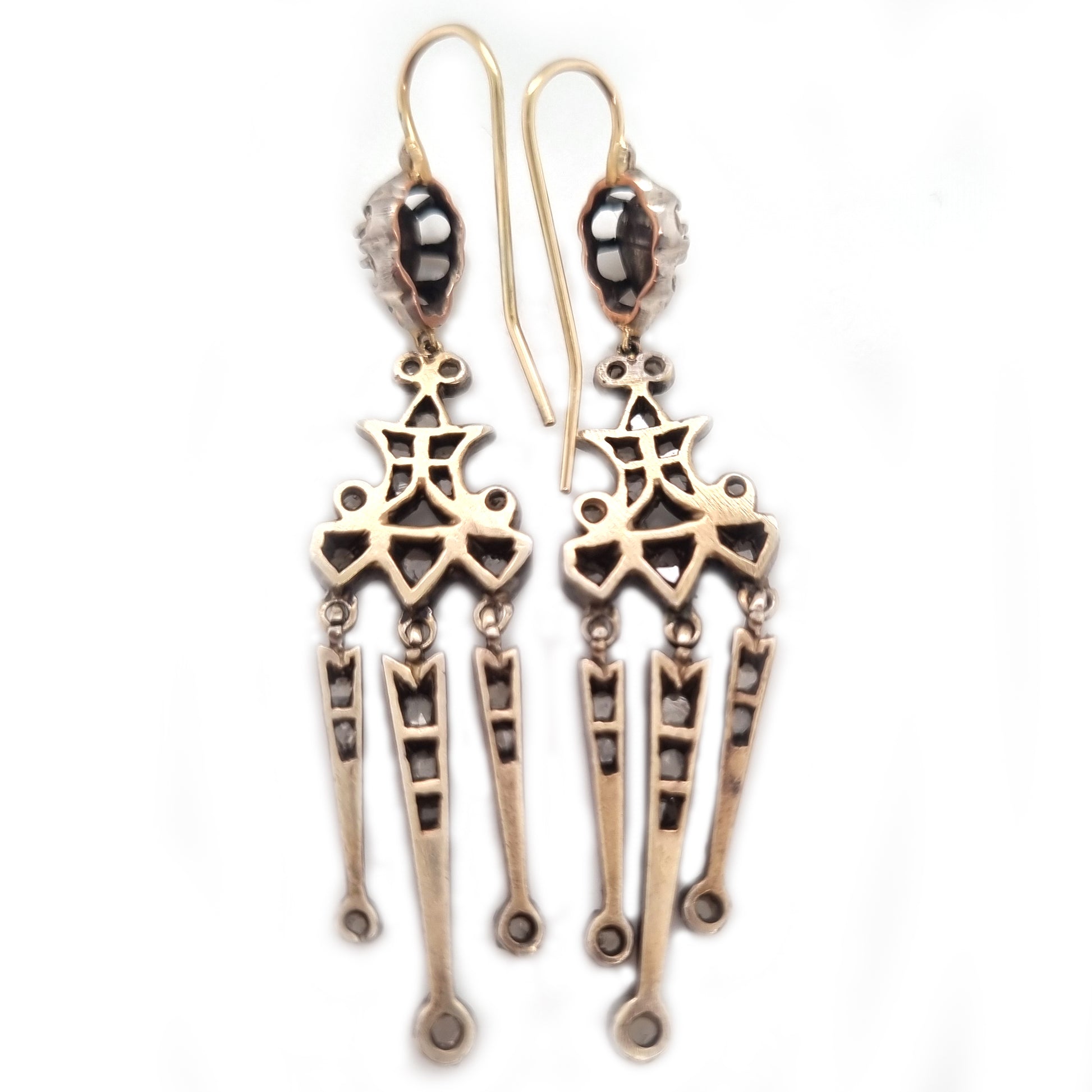 Antique Rose Cut Diamond Girandole Drop Earrings