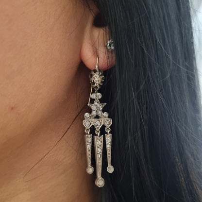 Antique Rose Cut Diamond Girandole Drop Earrings