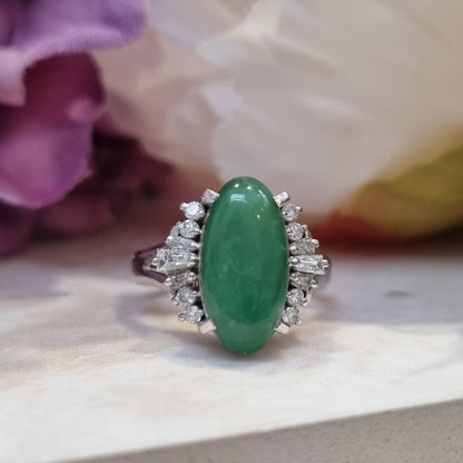 Jadeite Jade and Diamond Cluster Dress Ring