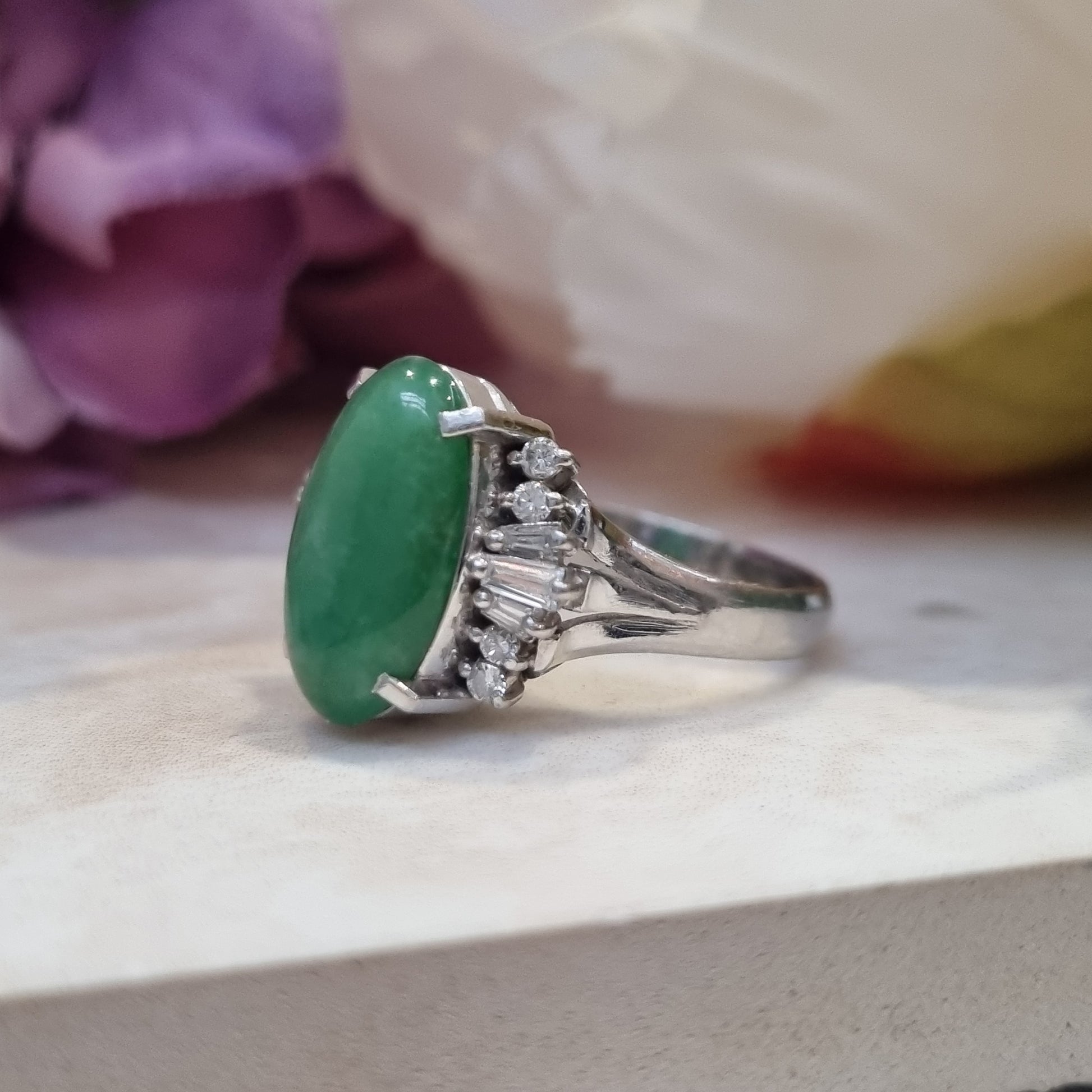 Jadeite Jade and Diamond Cluster Dress Ring