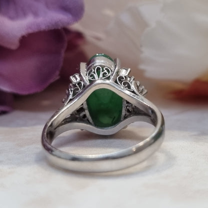 Jadeite Jade and Diamond Cluster Dress Ring
