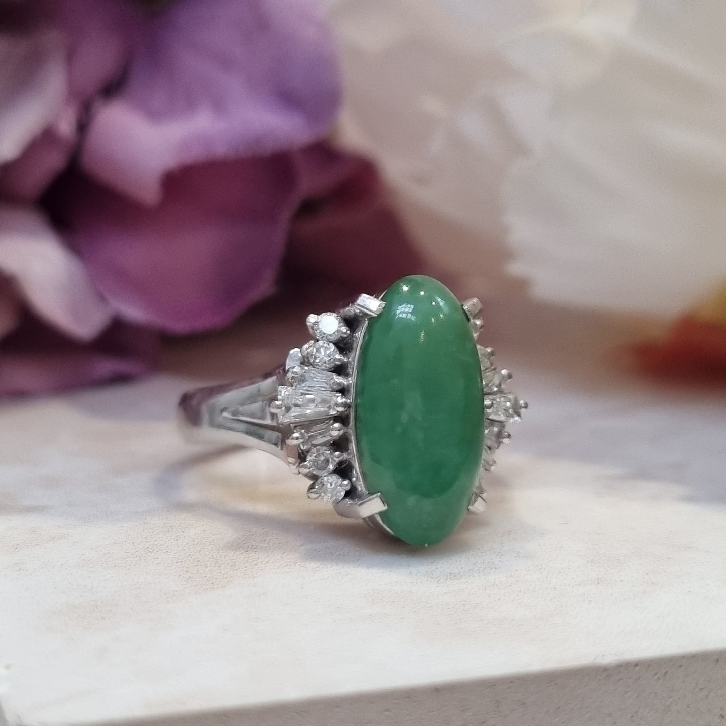 Jadeite Jade and Diamond Cluster Dress Ring