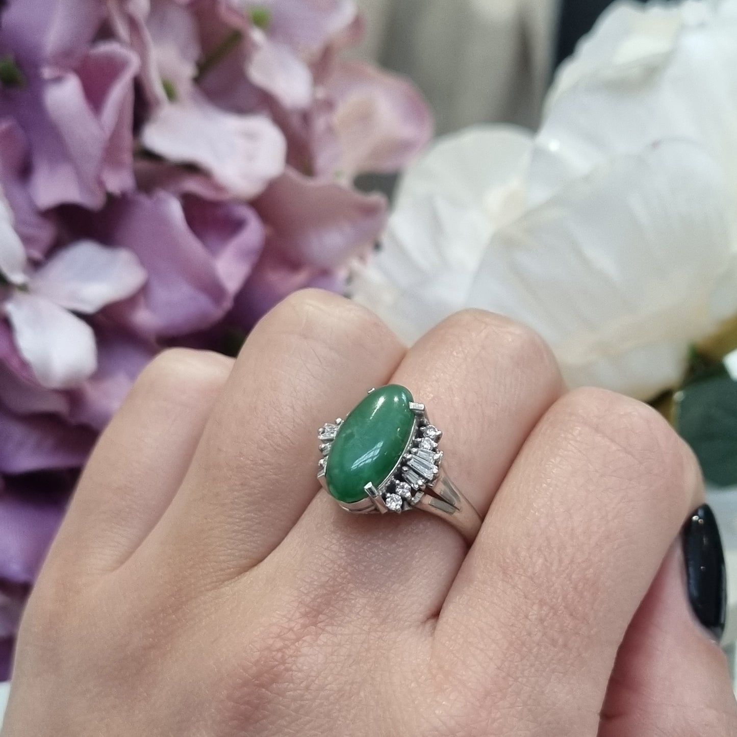 Jadeite Jade and Diamond Cluster Dress Ring