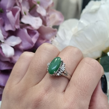 Jadeite Jade and Diamond Cluster Dress Ring