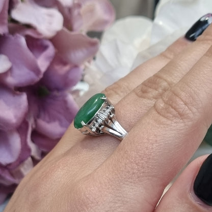 Jadeite Jade and Diamond Cluster Dress Ring
