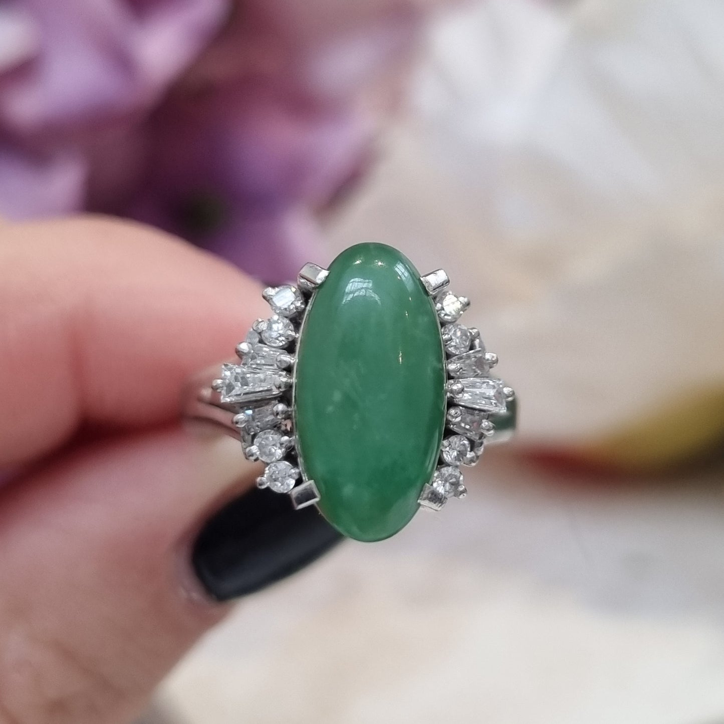Jadeite Jade and Diamond Cluster Dress Ring