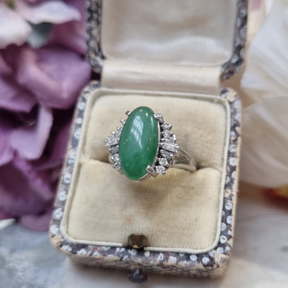 Jadeite Jade and Diamond Cluster Dress Ring