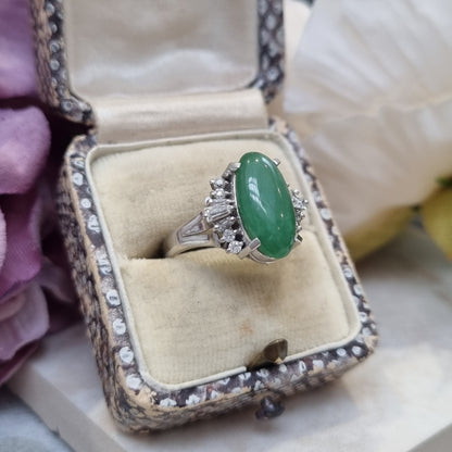Jadeite Jade and Diamond Cluster Dress Ring
