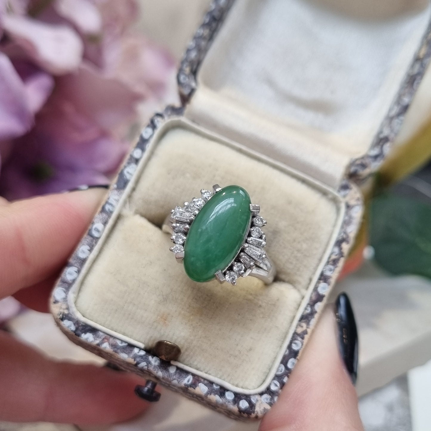 Jadeite Jade and Diamond Cluster Dress Ring