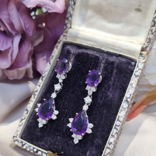 Vintage Amethyst and Diamond Drop Earrings