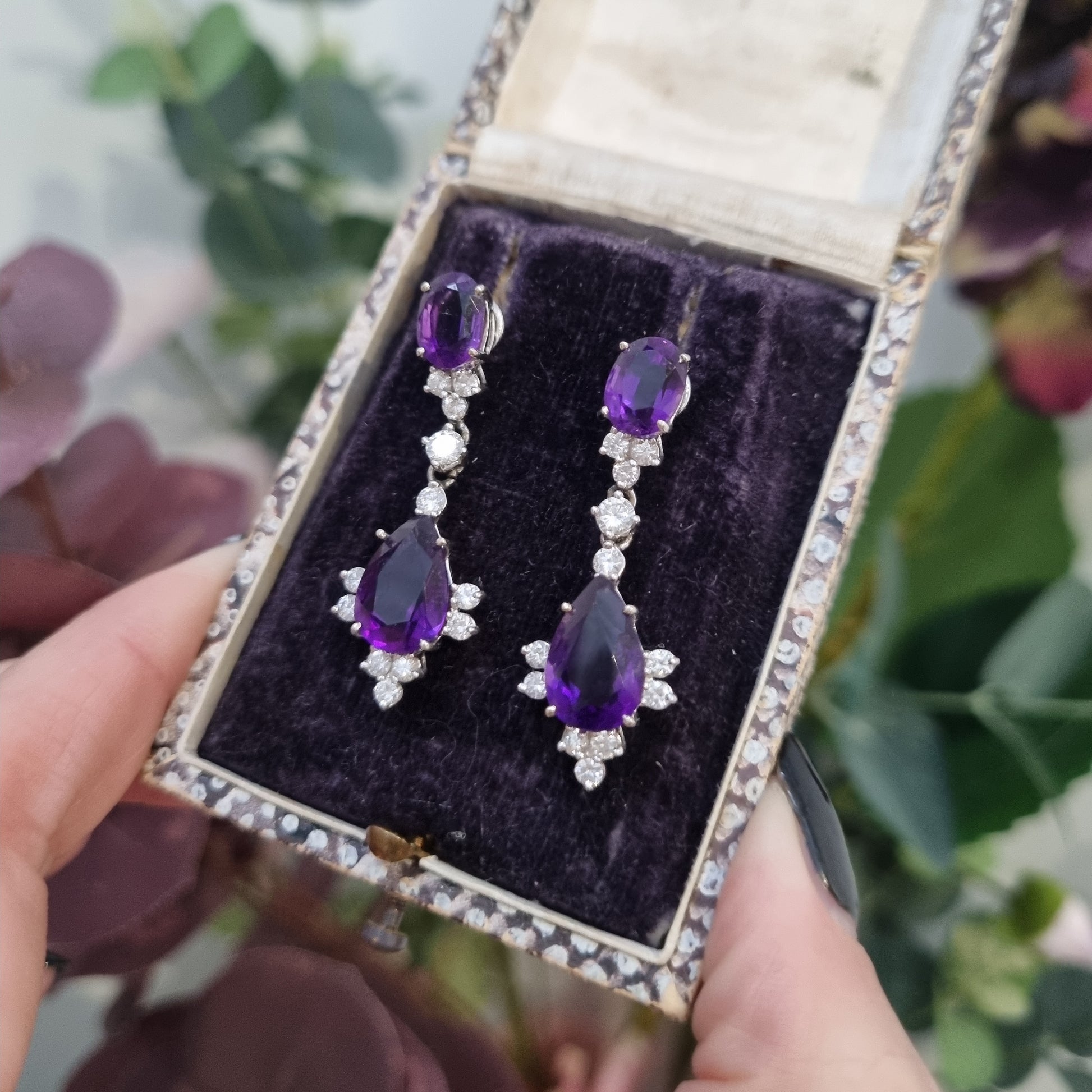 Vintage Amethyst and Diamond Drop Earrings