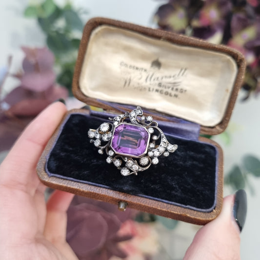 Victorian Antique Amethyst and Diamond Brooch