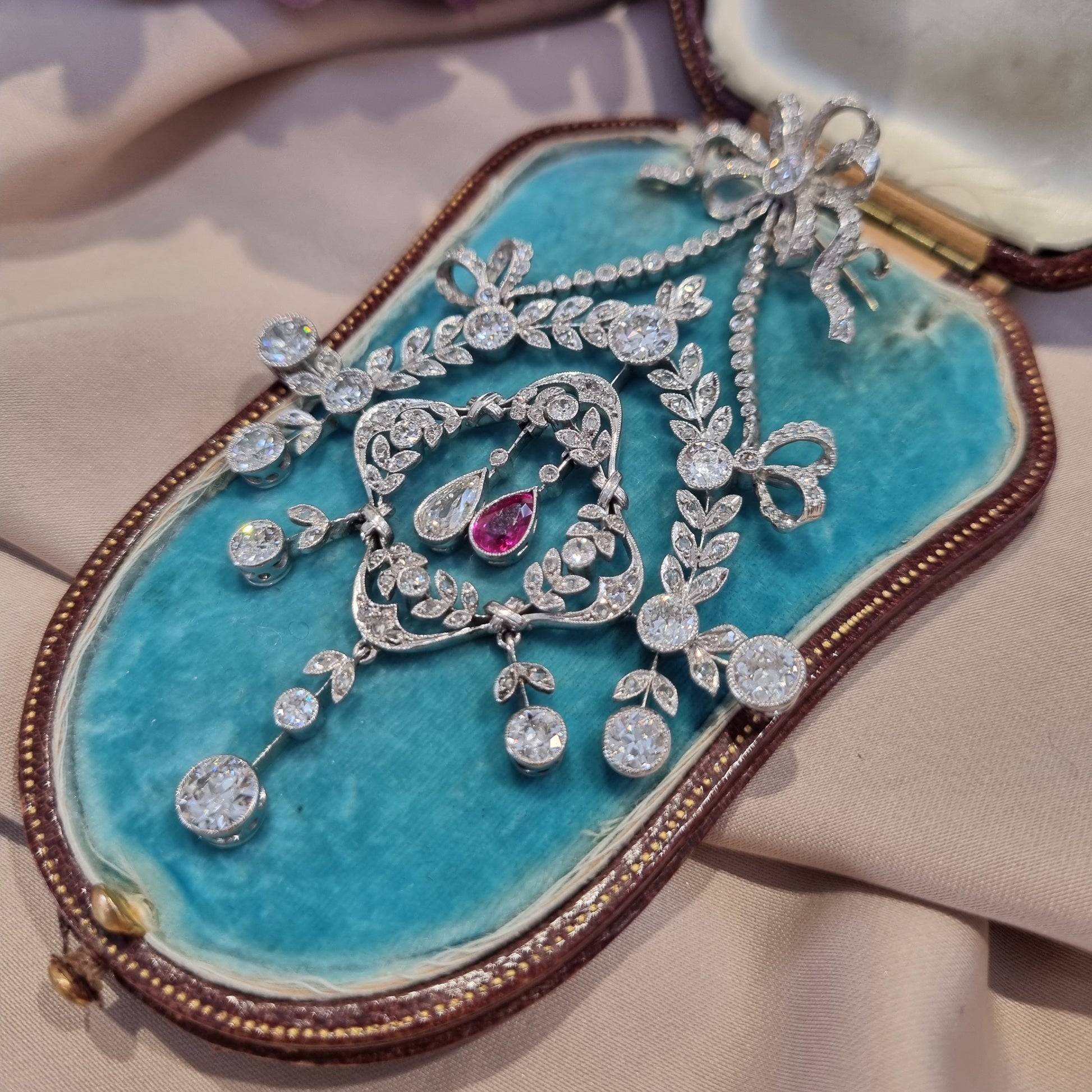 Belle Epoque Ruby and Diamond Wreath Pendant come Brooch