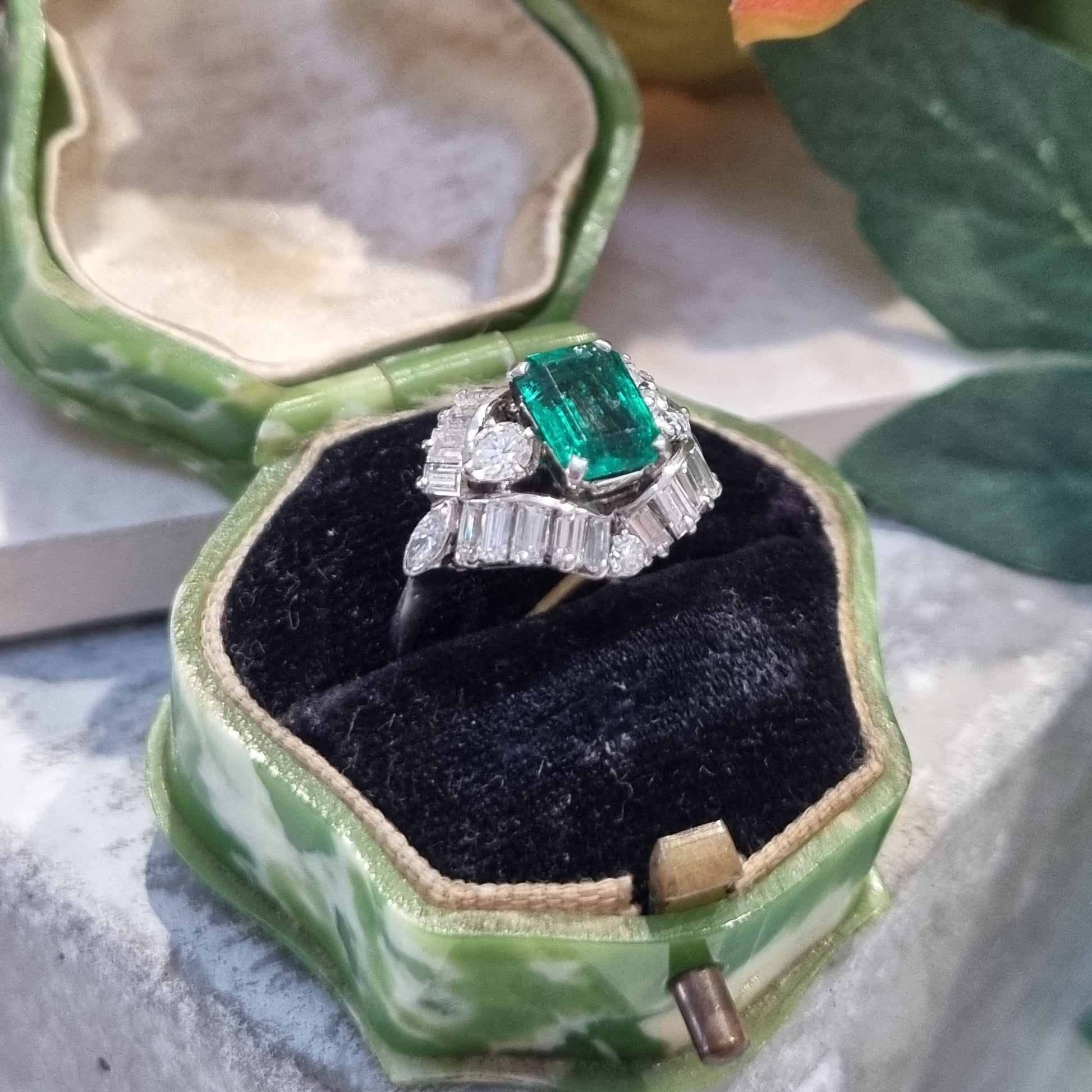 Vintage Boucheron Colombian Emerald and Diamond Cluster Dress Ring
