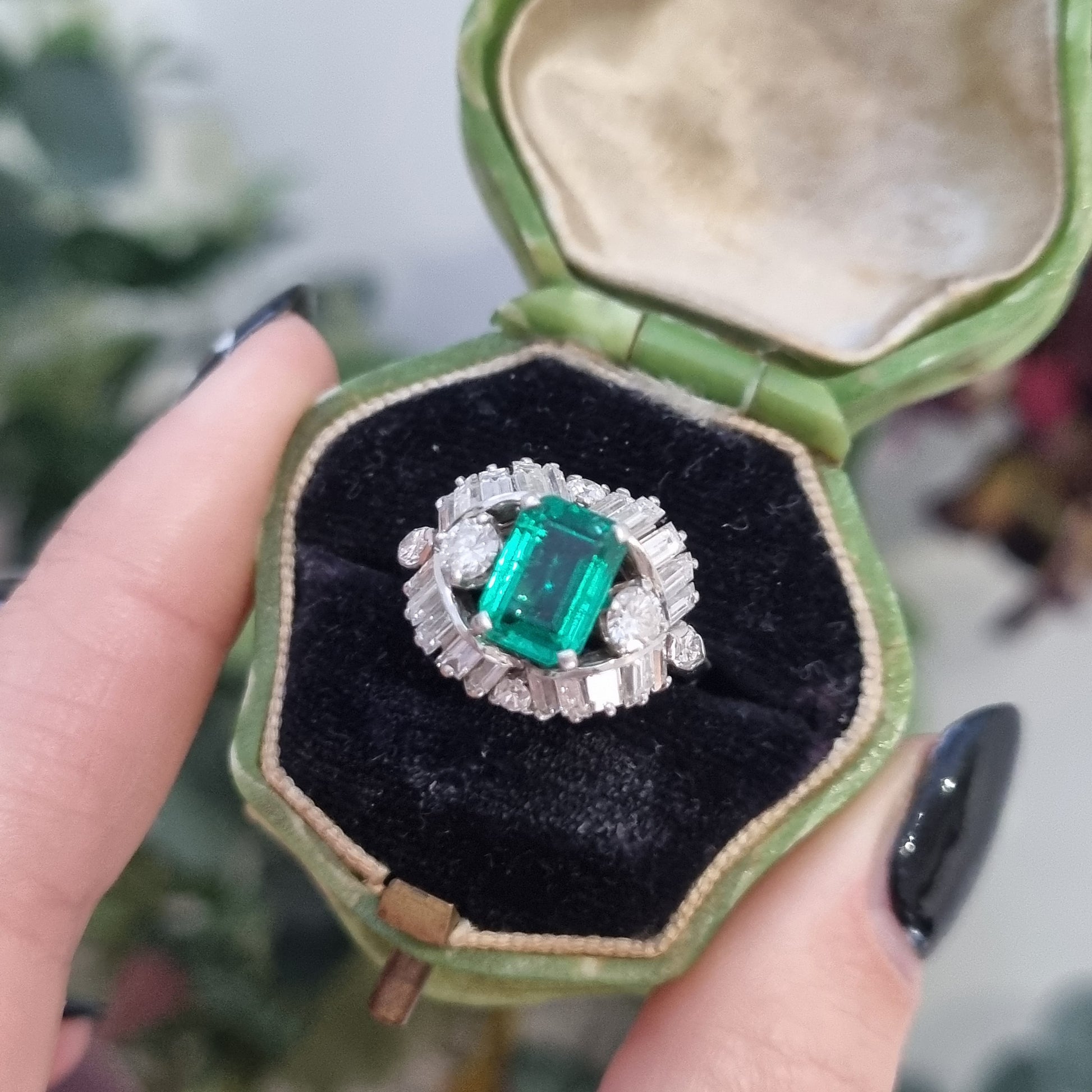 Vintage Boucheron Colombian Emerald and Diamond Cluster Dress Ring