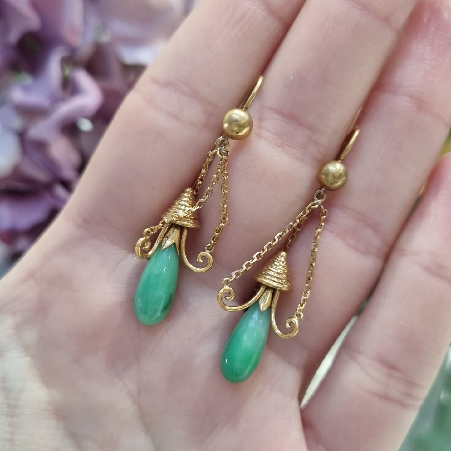 Antique Jade and Gold Drop Earrings