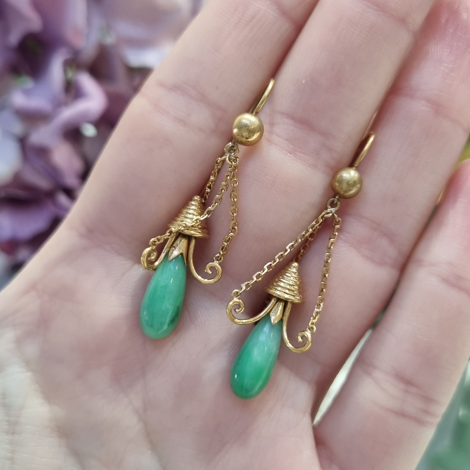 Antique Jade and Gold Drop Earrings