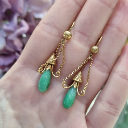 Antique Jade and Gold Drop Earrings