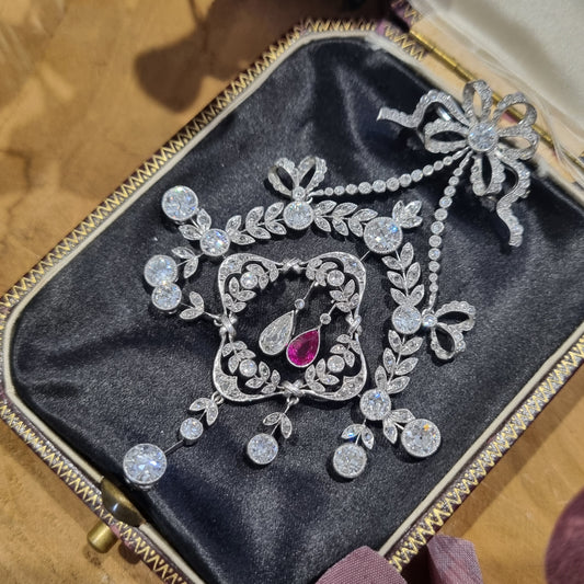 Belle Epoque Ruby and Diamond Wreath Pendant come Brooch
