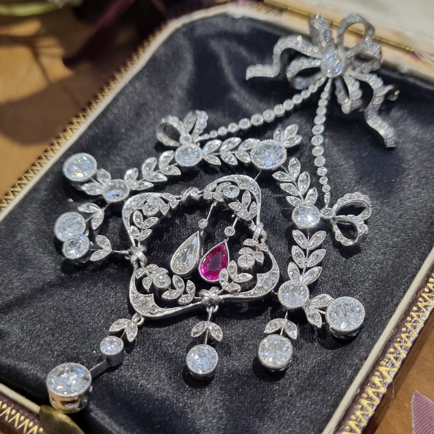 Belle Epoque Ruby and Diamond Wreath Pendant come Brooch