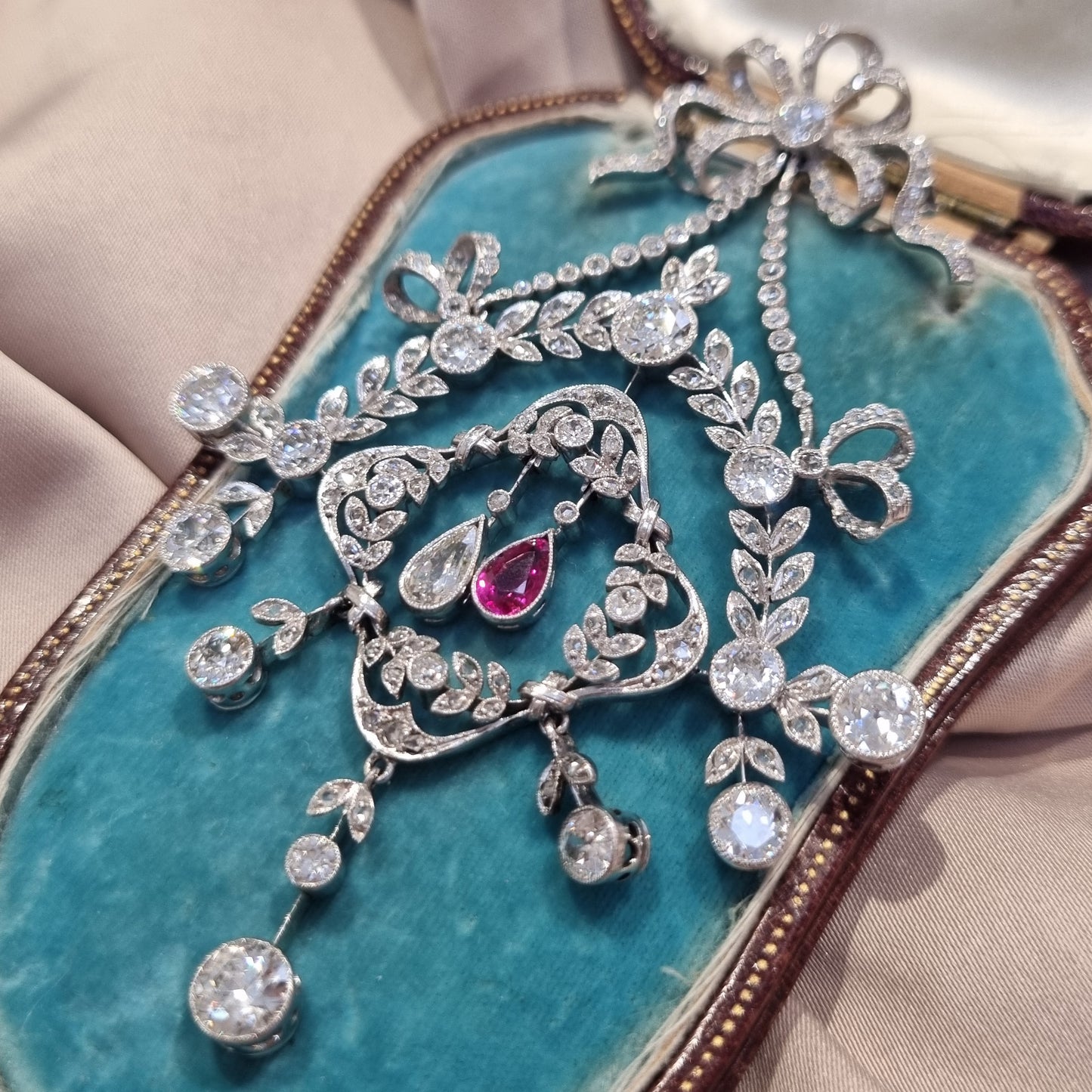 Belle Epoque Ruby and Diamond Wreath Pendant come Brooch