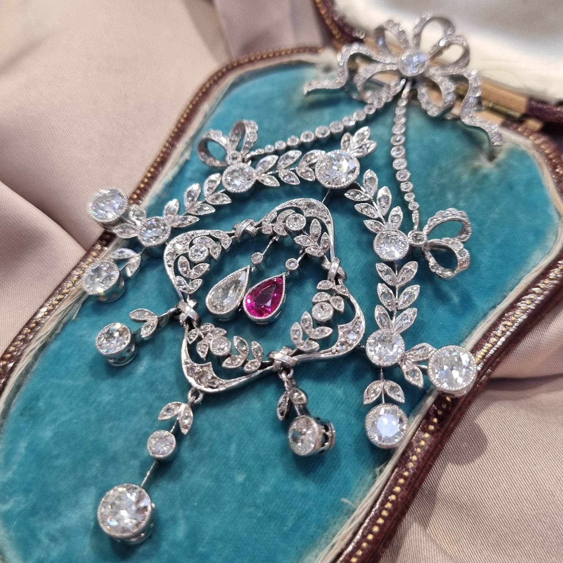 Belle Epoque Ruby and Diamond Wreath Pendant come Brooch