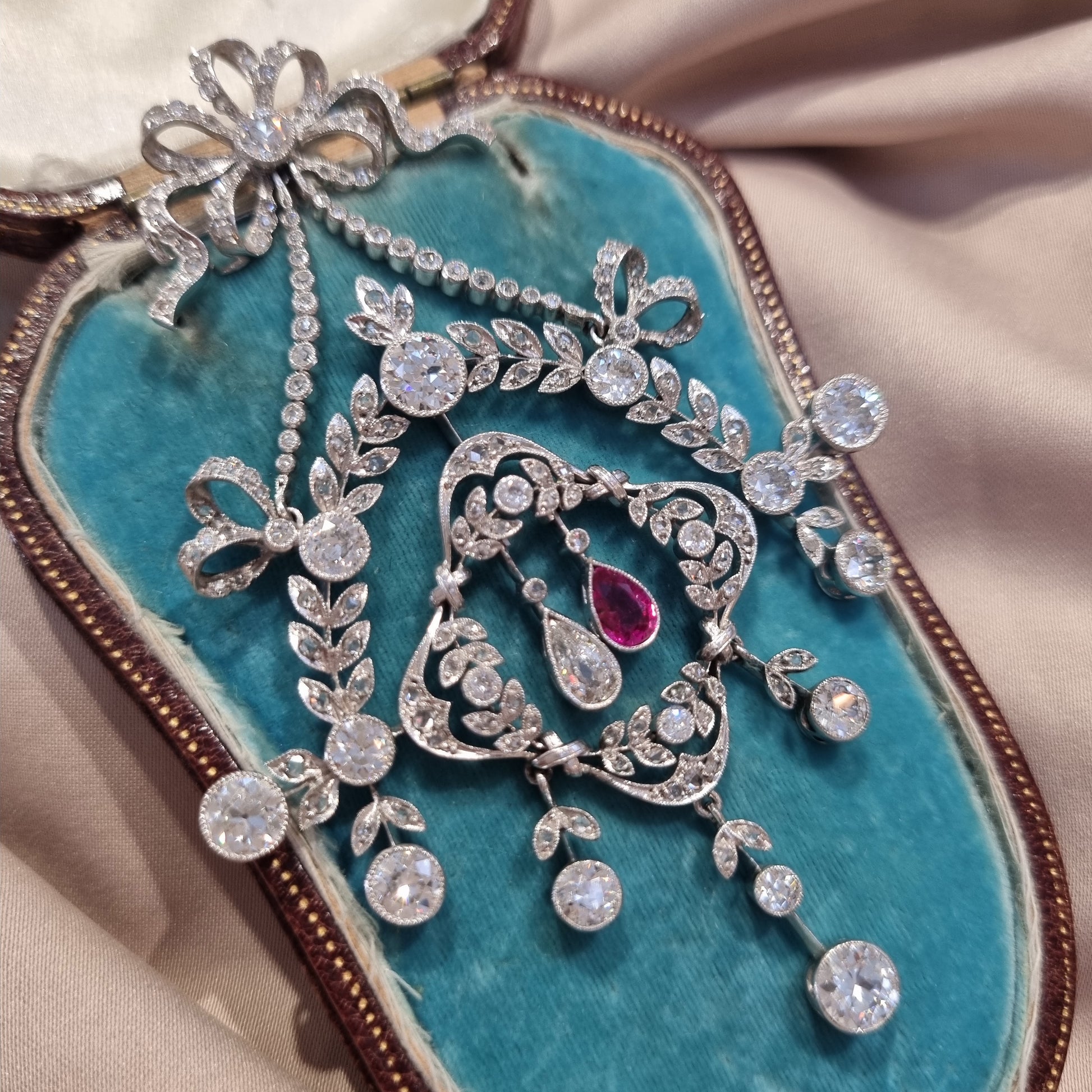Belle Epoque Ruby and Diamond Wreath Pendant come Brooch