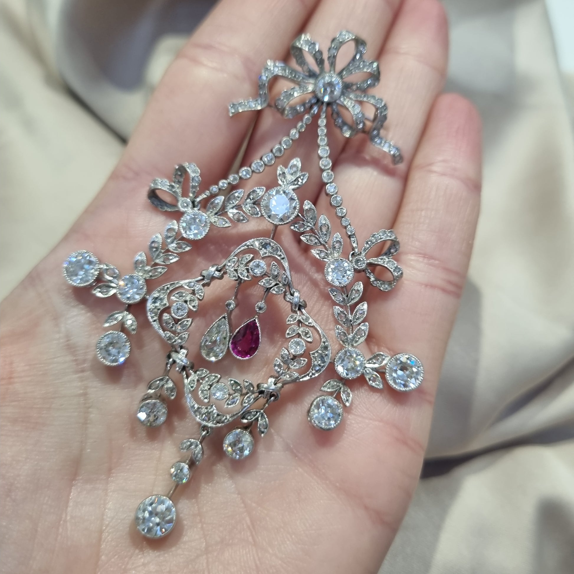 Belle Epoque Ruby and Diamond Wreath Pendant come Brooch