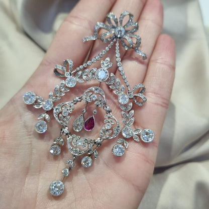 Belle Epoque Ruby and Diamond Wreath Pendant come Brooch