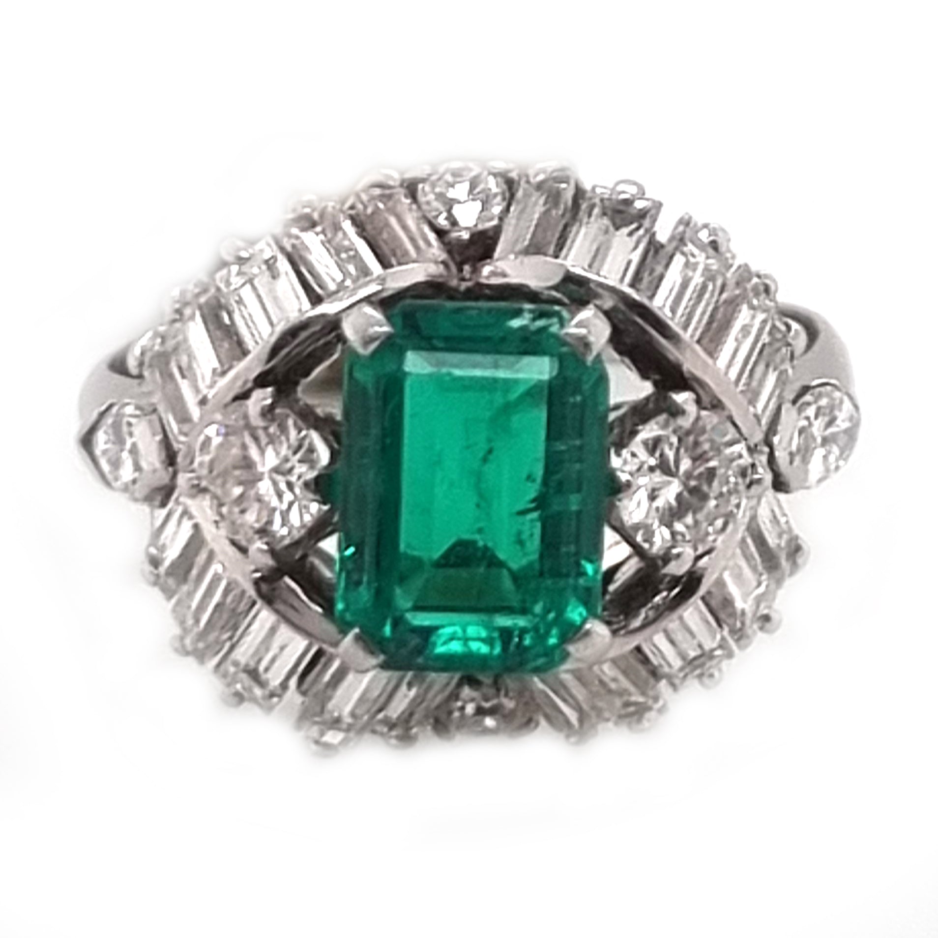 Vintage Boucheron Colombian Emerald and Diamond Cluster Dress Ring