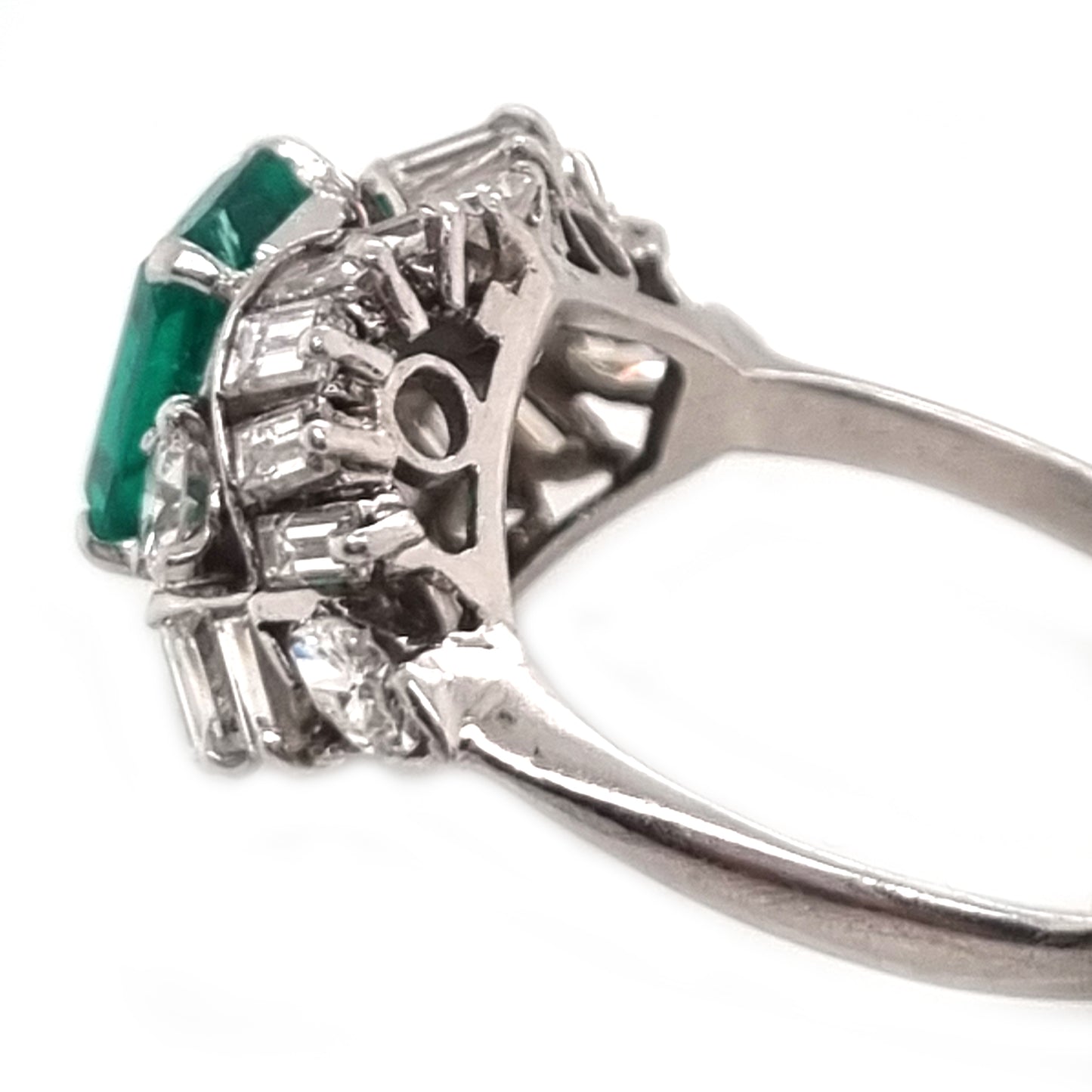 Vintage Boucheron Colombian Emerald and Diamond Cluster Dress Ring