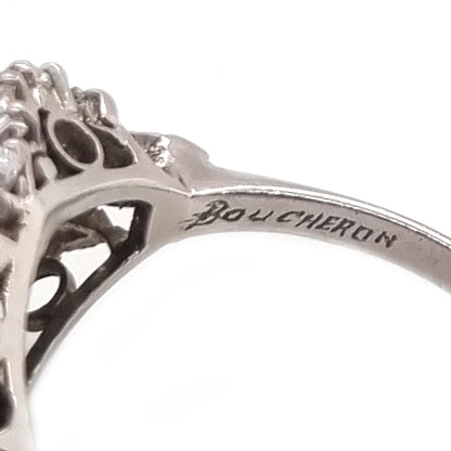 Vintage Boucheron Colombian Emerald and Diamond Cluster Dress Ring