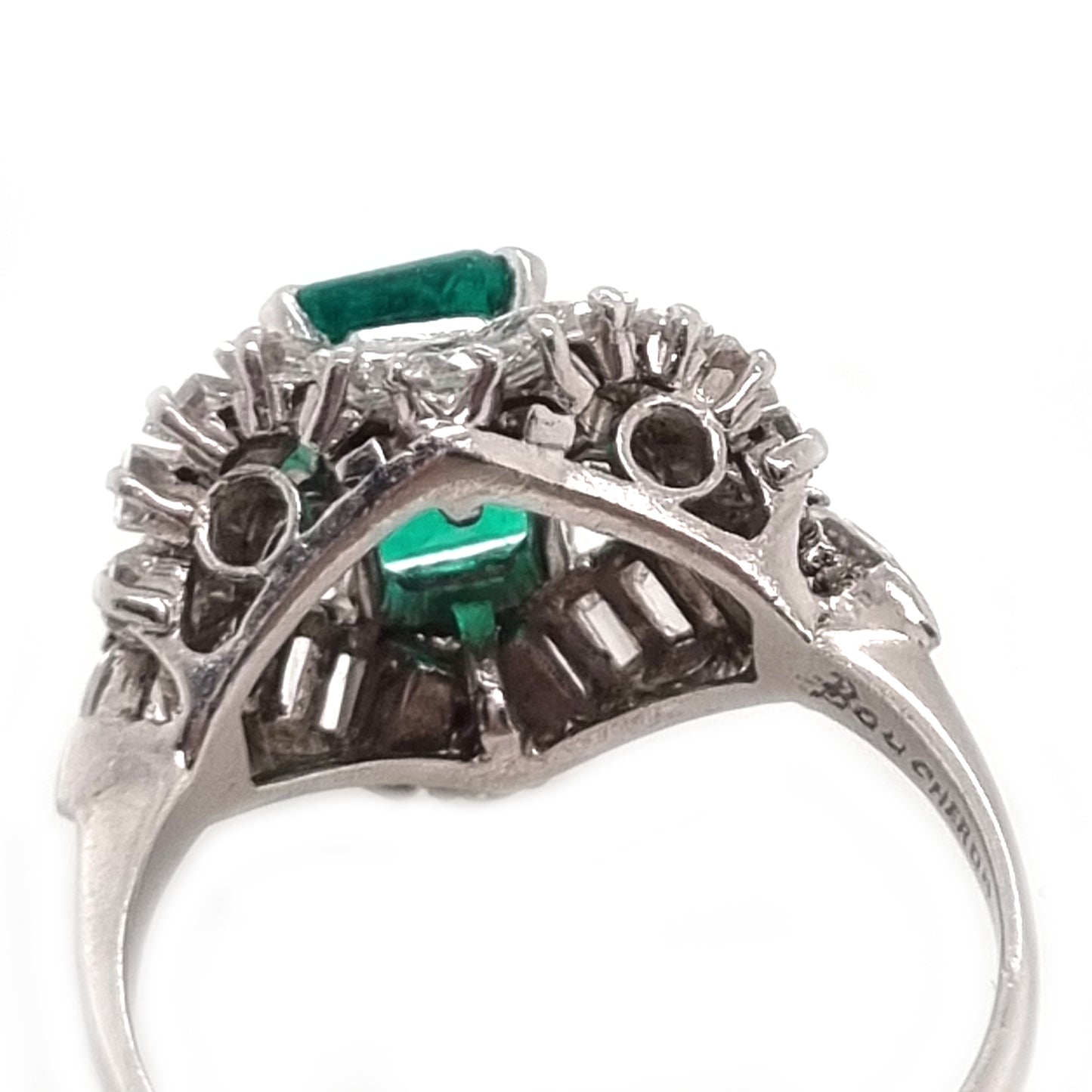 Vintage Boucheron Colombian Emerald and Diamond Cluster Dress Ring