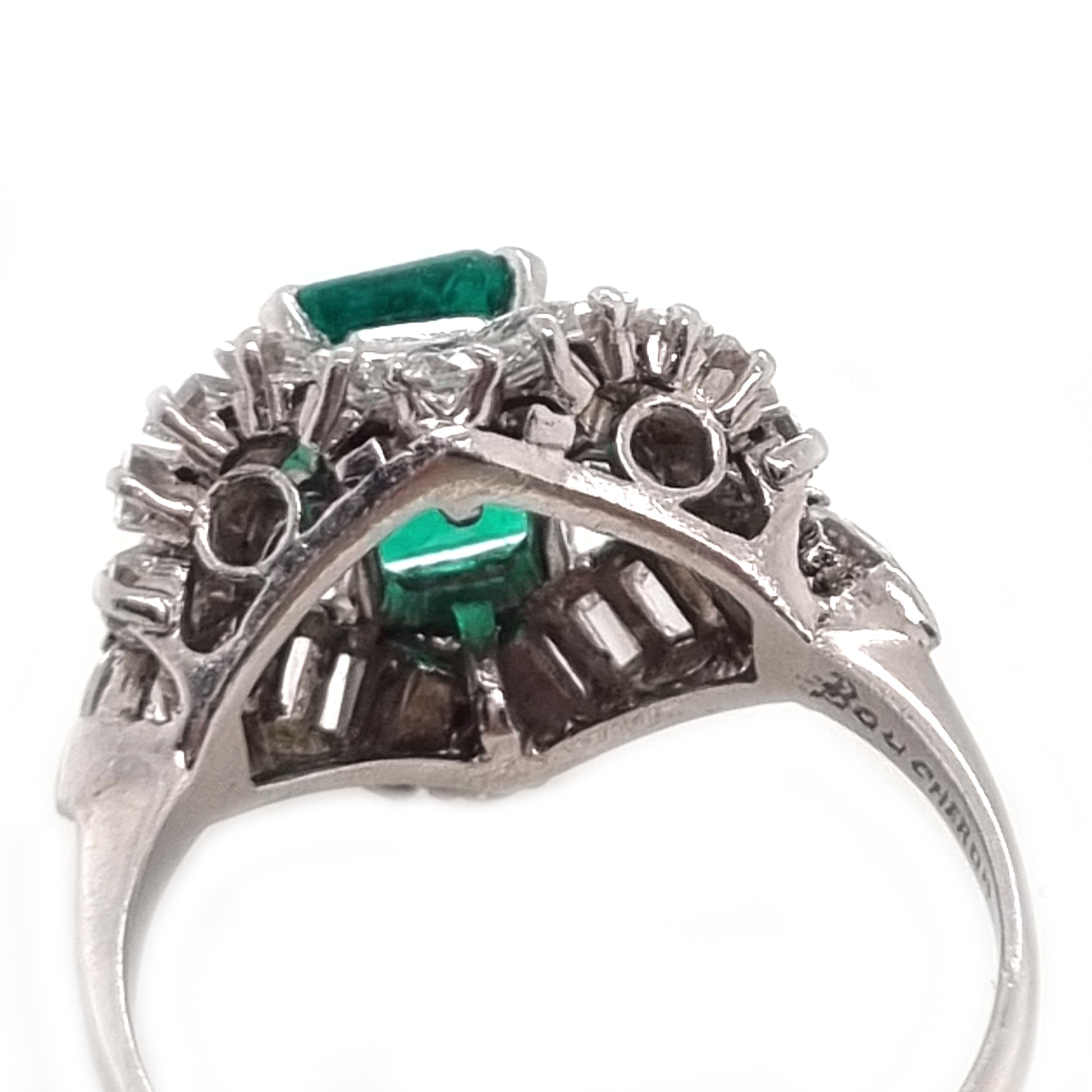 Vintage Boucheron Colombian Emerald and Diamond Cluster Dress Ring