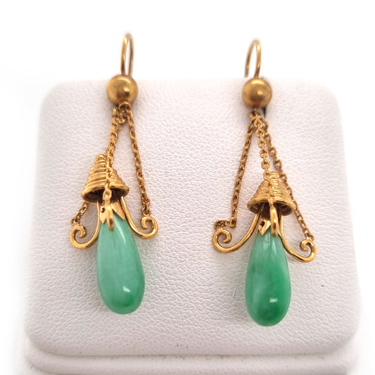 Antique Jade and Gold Drop Earrings