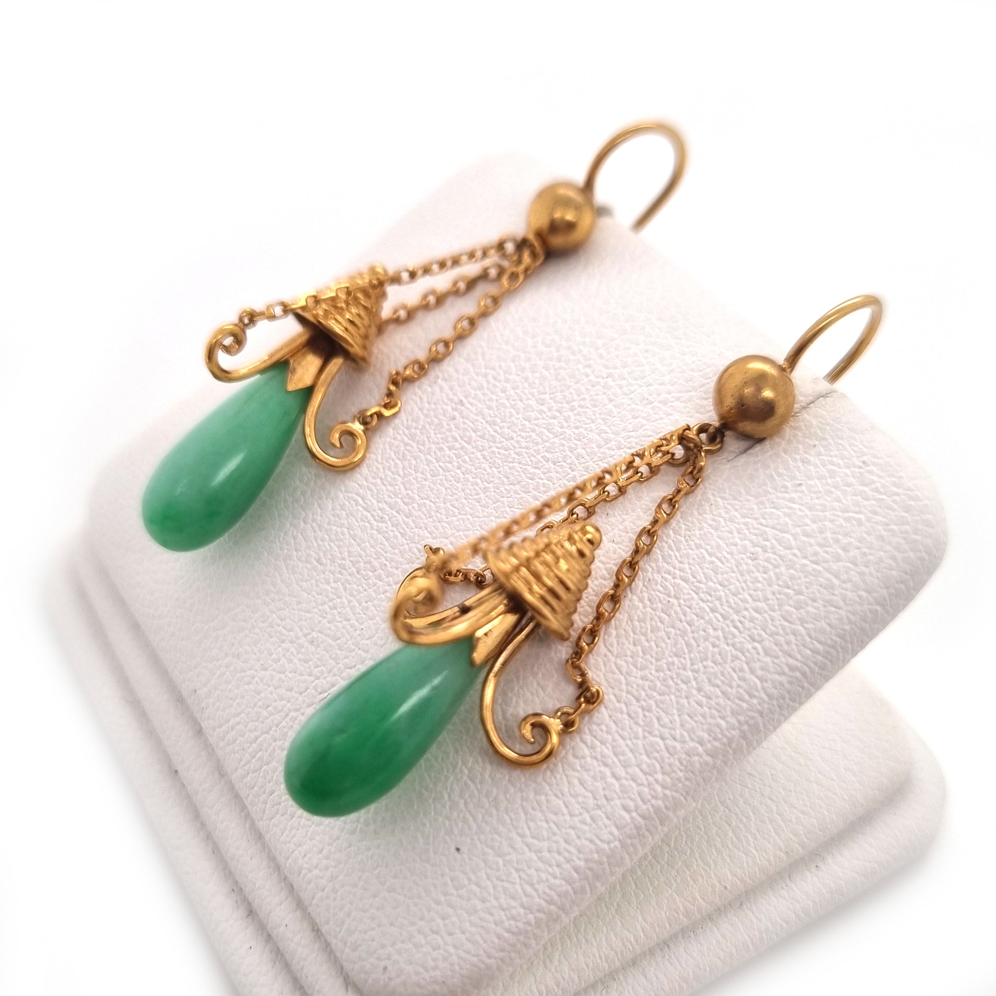 Antique Jade and Gold Drop Earrings