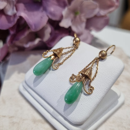 Antique Jade and Gold Drop Earrings