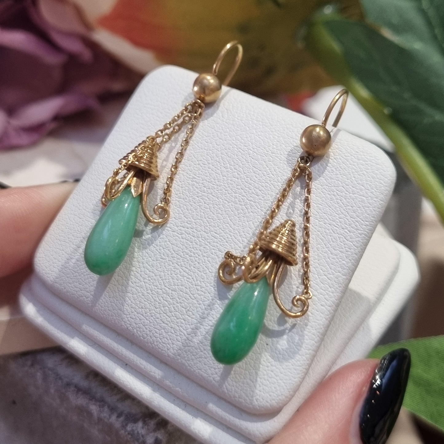 Antique Jade and Gold Drop Earrings
