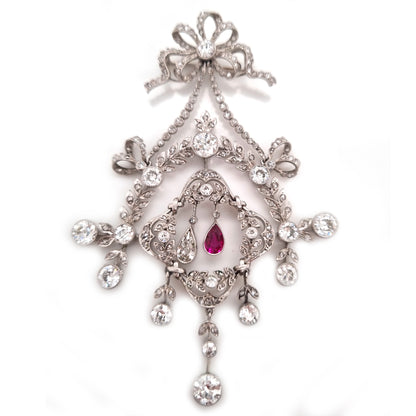 Belle Epoque Ruby and Diamond Wreath Pendant come Brooch