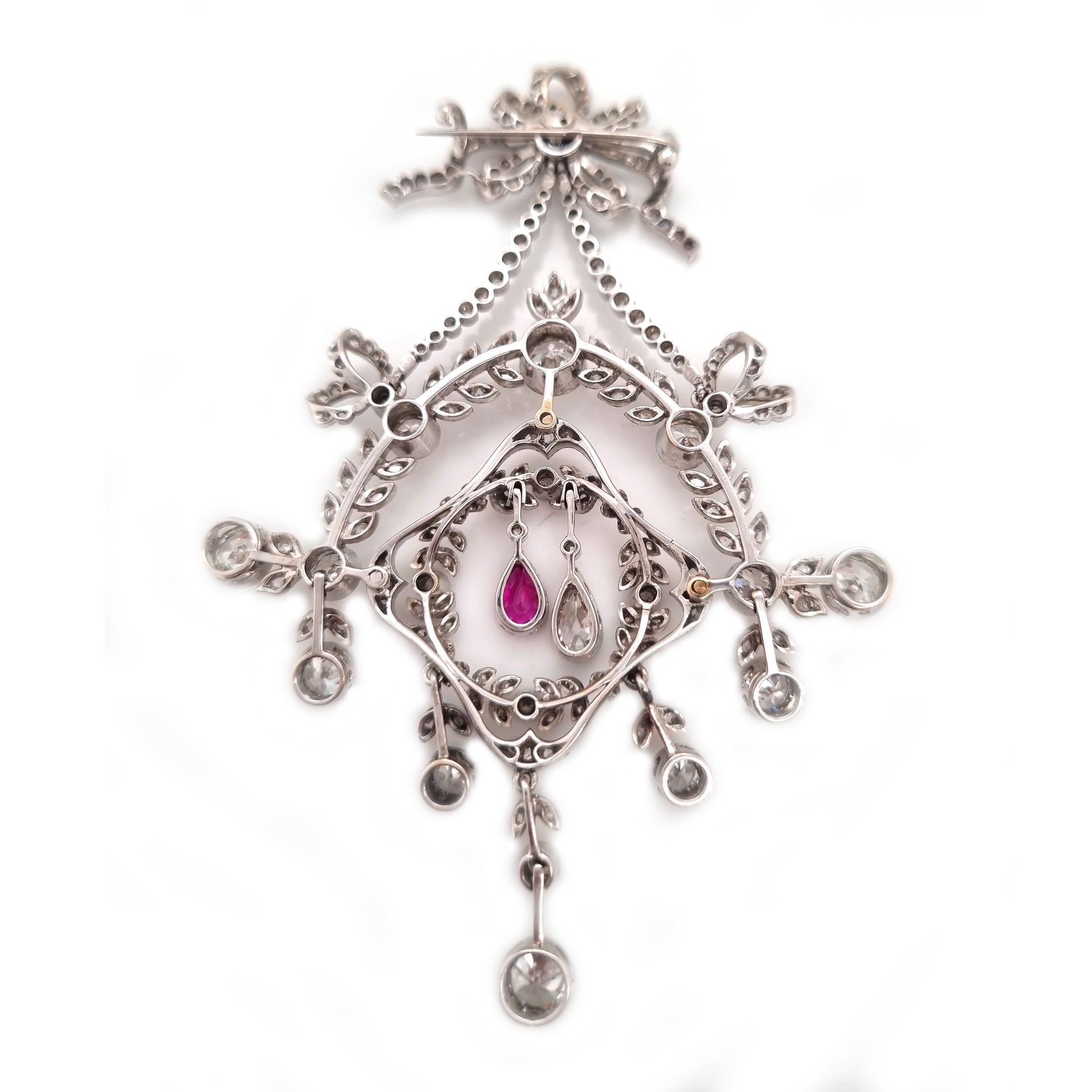 Belle Epoque Ruby and Diamond Wreath Pendant come Brooch